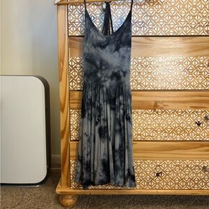American Eagle Outfitters Navy Blue and Grey Tie-Dye Backless Dress
